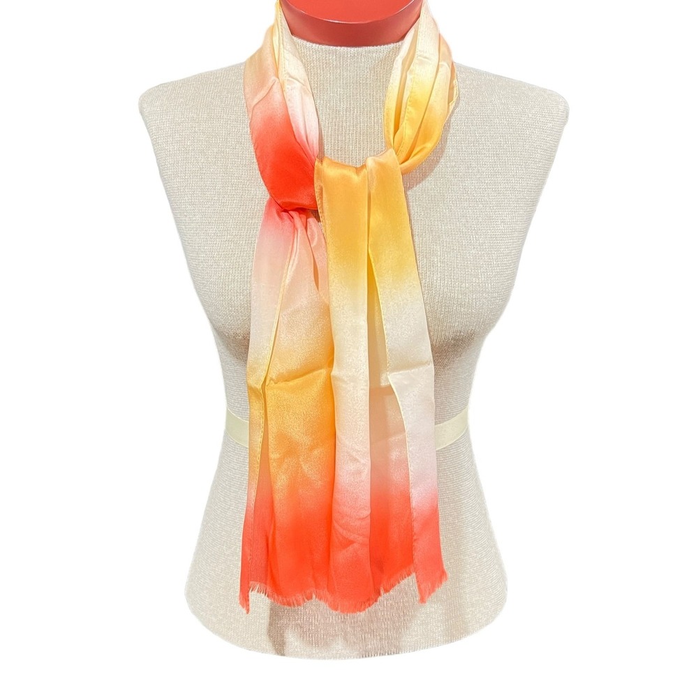 ECHO Silk Scarf Orange Ombre Long Rectangular 10 x 52" Vintage Made in Japan Tag